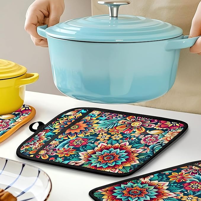 Vibrant Mandala Floral Pot Holders