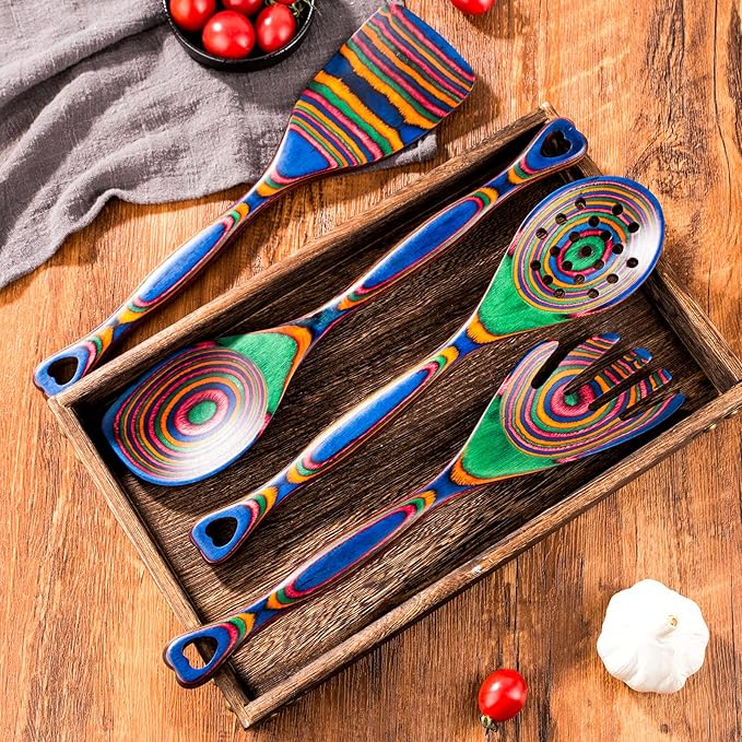 Gudamaye Pakkawood 7-Piece Wooden Cooking Utensils, Wooden Spoons