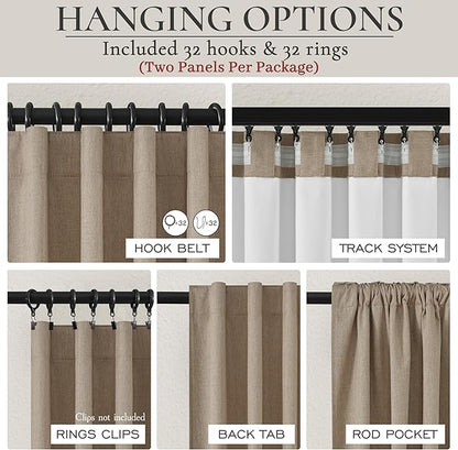 RustBrown Black Out 90 Inch Long Boho Curtains 2 Panel Set, Farmhouse Curtains