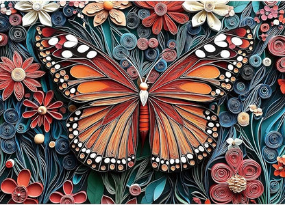 1000 Piece Puzzle for Adults - Butterfly & Flowers Paper Quilling Art Jigsaw Puzzles, Challenging Nature Scene, Family Game Night, Wall Art Decor (27.5x19.7 Inch)
