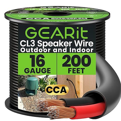 GEARit Outdoor Speaker Wire CL3 Rated, 16 Gauge Speaker Wire, Speaker Cable 200