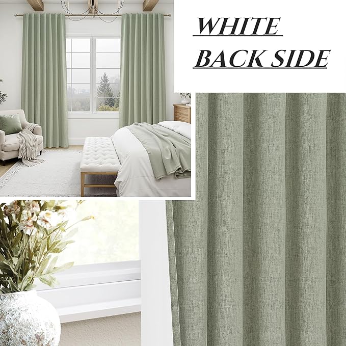 Sage Green Blackout Linen Curtains 90 Inches Long