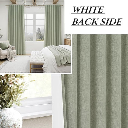 Sage Green Blackout Linen Curtains 90 Inches Long