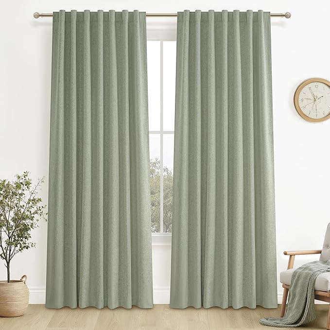 Sage Green Blackout Linen Curtains 90 Inches Long