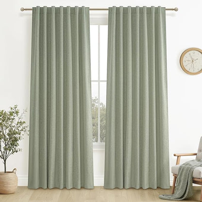 Sage Green Blackout Linen Curtains 90 Inches Long
