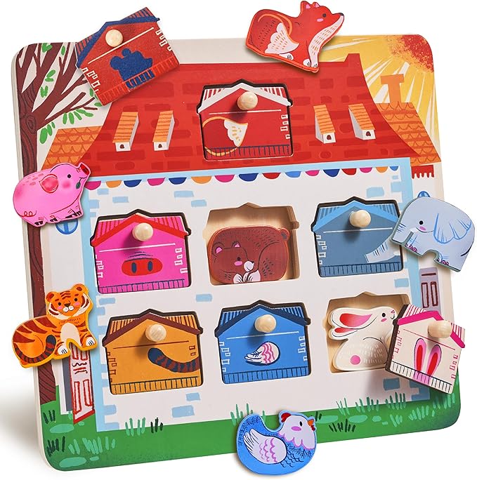 JoyCat Wooden Puzzles for Toddlers 1-3, Montessori Toys for 1 2 Year Old Boy Girl Birthday, Animal Matching Animal Body, Toddlers Puzzles Aged 2-4 for Preschool Learning Activities