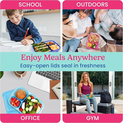 Bentgo Easyboxes - Original Stackable Lunch Boxes - Reusable 3-Compartment Food Containers for Kids and Adults - Bento Lunch Box for Meal Prep, School, & Work - BPA Free, Set of 4 (Jewel Brights)