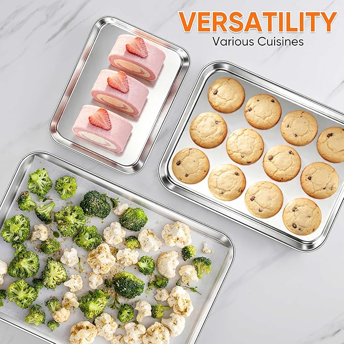 LIANYU 3 Pack Stainless Steel Baking Sheets, Cookie Sheet Pan