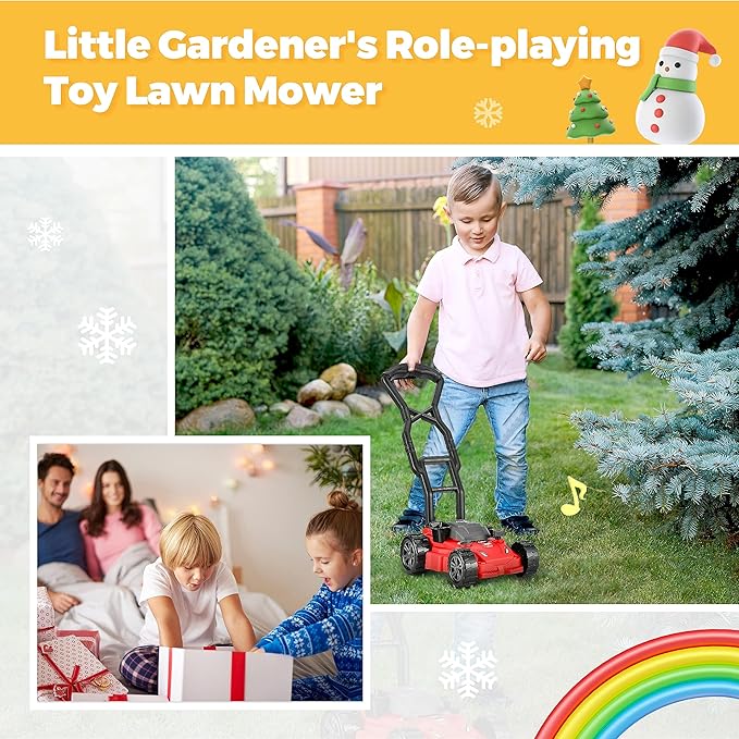 Kids Lawn Mower - Toy Choi's Pretend Play Series Toddler Lawn Mower, Indoor Outdoor Push Gardening Summer Toy Tool Set for Boys & Girls 3,4,5,6,7,8