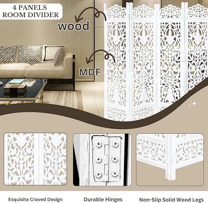 Lightnpro 4-Panel Wooden Room Divider 72"×72"