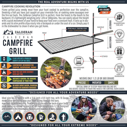 Campfire Grill ??Small, Lightweight 304 Stainless Steel Cooking Grate for Camping, Hiking, Backpacking ??Portable Campfire Cooking Grill for 1?? People