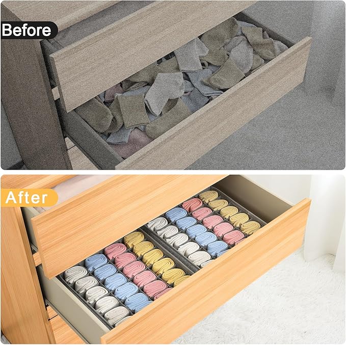 Joyoldelf Sock Drawer Organizer Divider Underwear Organizer 24-cell Fabric