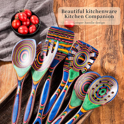 Gudamaye Pakkawood 7-Piece Wooden Cooking Utensils, Wooden Spoons