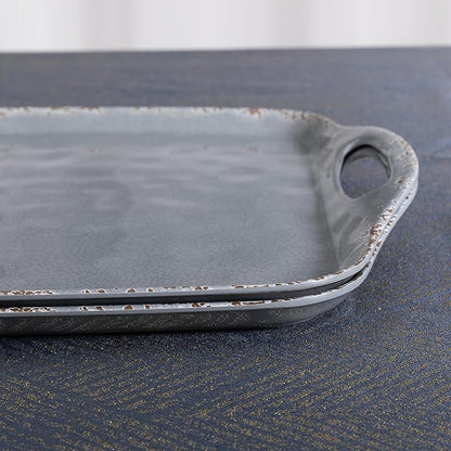 Extra Large Serving Tray with Handles, 19 x12 inch, Set of 2 Melamine Platters for Serving Food, Turkey, Cookie, Farmhouse Rectangular Trays for Eating, Dishwasher Safe, Gray