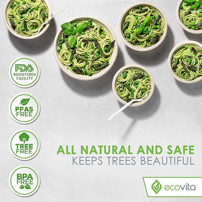 Ecovita 100% Compostable Paper Bowls [32 oz.] – 150 Disposable Bowls Eco Friendly Sturdy Tree Free Liquid and Heat Resistant Alternative to Plastic or Paper Bowls