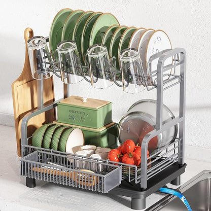 romision 2 Tier Compact Stainless Steel Dish Drainers Drying Rack