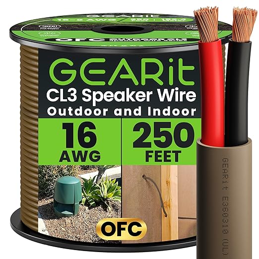 GEARit Outdoor Speaker Wire CL3 Rated, 16 Gauge Speaker Wire, Speaker Cable 250