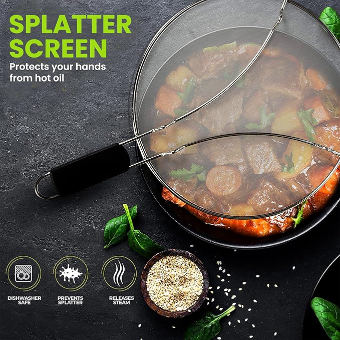 13" Grease Splatter Screen for Cooking | Stainless Steel Oil Splatter Guard and