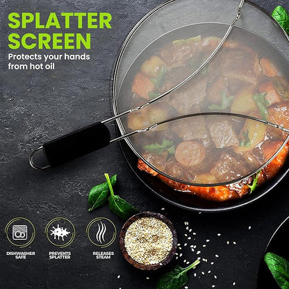 13" Grease Splatter Screen for Cooking | Stainless Steel Oil Splatter Guard and