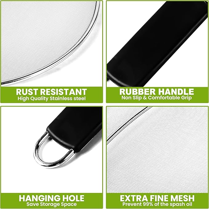 13" Grease Splatter Screen for Cooking | Stainless Steel Oil Splatter Guard and