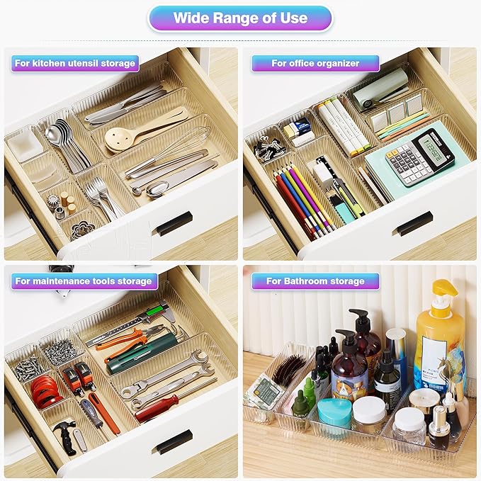 25 PCS Clear Plastic Drawer Organizer Set