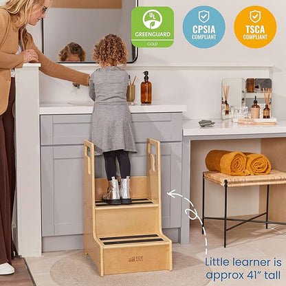 ECR4Kids Reach-Up Step Stool with Handles, Kids Furniture, Natural