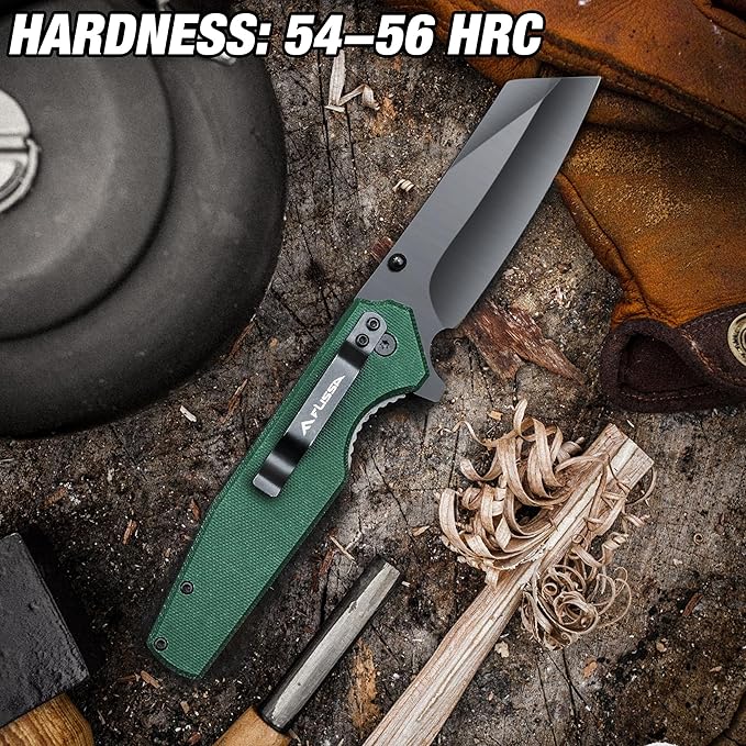 FLISSA Folding Knife, 4-3/4" Reverse Tanto Folding Pocket Knife, Black Stonewash Blade, G10 Handle, for Hunting, Survival, Camping and Outdoor Activities, Great Gifts for Dad, Husband, Friend