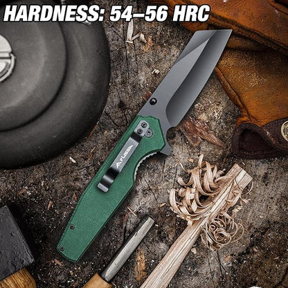 FLISSA Folding Knife, 4-3/4" Reverse Tanto Folding Pocket Knife, Black Stonewash Blade, G10 Handle, for Hunting, Survival, Camping and Outdoor Activities, Great Gifts for Dad, Husband, Friend