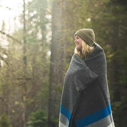 Arcturus Rainier Wool Blanket - 4.5lbs Warm, Heavy, Washable, Large | Great for Camping, Outdoors, Survival & Emergency Kits (White Blue Gray)