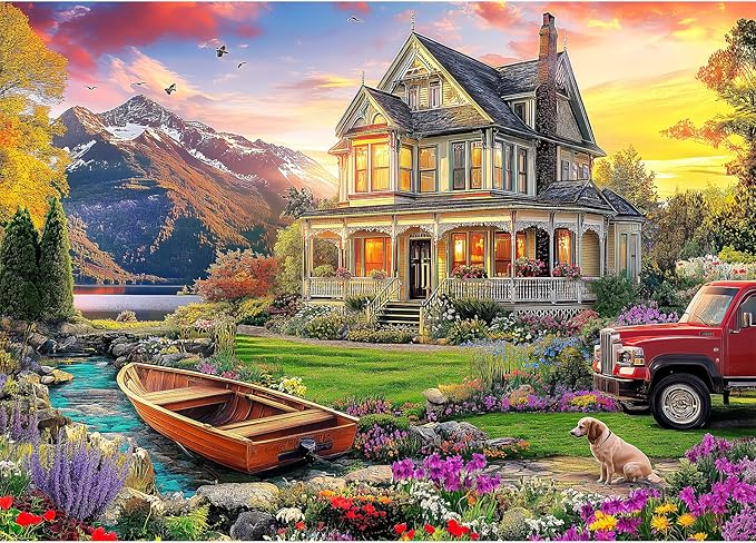 1000 Piece Puzzles for Adults, Autumn Landscape Jigsaw Puzzle, Villa and Dog Jigsaw Puzzles 1000 Pieces, Challenging Game Home Decor Birthday Party Gift Toy for Adults Kids Seniors, 28×20 in