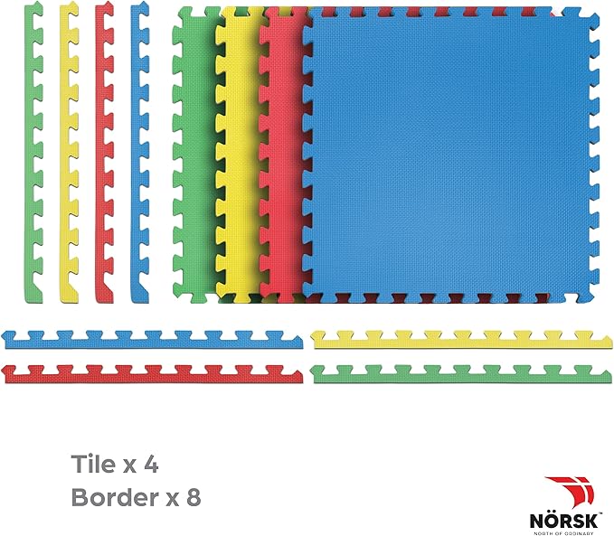 Norsk Reversible Kids Puzzle Play Mats 1/2" Thick EVA Interlocking Foam Tiles (Multicolor/Black 32 Tiles - 128 sq. Ft. 1/2" Thick)