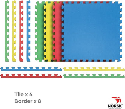Norsk Reversible Kids Puzzle Play Mats 1/2" Thick EVA Interlocking Foam Tiles (Multicolor/Black 32 Tiles - 128 sq. Ft. 1/2" Thick)