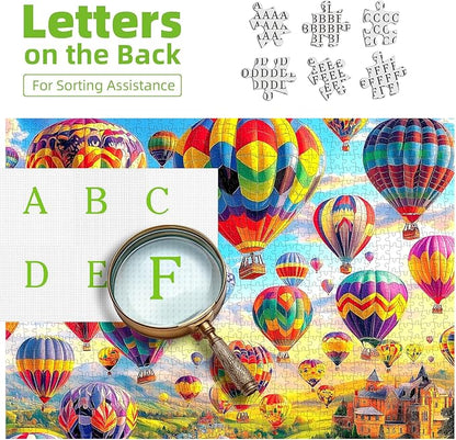 Hot Air Balloon 1000 Piece Puzzle for Adults Unique Colorful Castle Puzzles for Adults 1000 Pieces Landscape Jigsaw Puzzles 1000 Pieces Family Challenging Puzzle (27.5"x19.6")