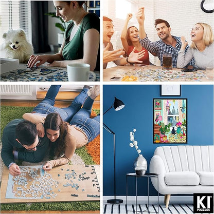 500 Piece Puzzle for Adults Hygge Collection Cat in Window Rhi James Blueboard Jigsaw and Candle by KI Puzzles