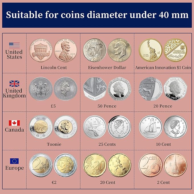 160 Pockets Coin Album - 10 Sheets Mixed Sizes Coin Holder 45x43/33x33 mm Collecting Grid for Pounds Pence Cents (Black) CS48160BK