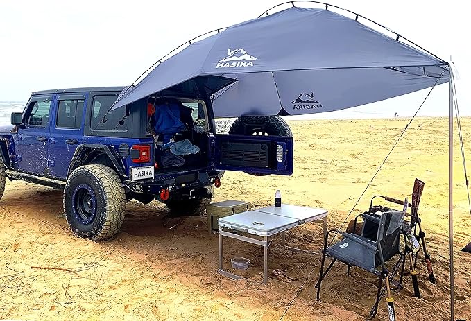Versatility Camping Tent for Truck Bed,SUV RVing, Van,Trailer and Overlanding Portable Teardrop Awning Canopy Tear Resistant Tarp with 2 Sandbag