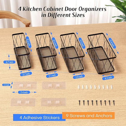 BasicForm 4 Pack Metal Kitchen Inside Cabinet Door Organizer, Adhesive Lid