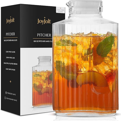 68oz Glass Pitcher with Lid, Rectangle Beverage Serveware and Storage Container