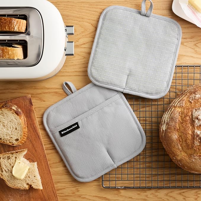 KITCHENAID Gourmet Series Gridlines Pot Holders 2-Pack Set, Heat Resistant up