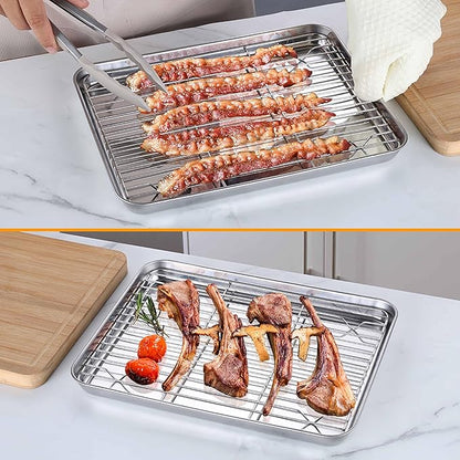 Homikit Quarter Sheet with Rack, 9x13 Stainless Steel Baking Pan with Wire
