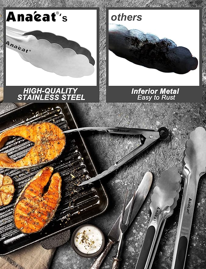 Anaeat 3 Pack 7" Mini Stainless Steel Cooking Tongs