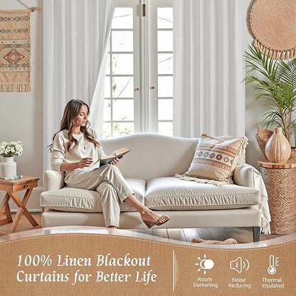 LAMIT 100% Blackout Short Linen Curtains, 40 Inch Length Linen Textured Thermal