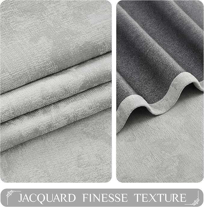 Beauoop Grey Floral Jacquard Blackout Curtains 63 Inches Long 2 Panels