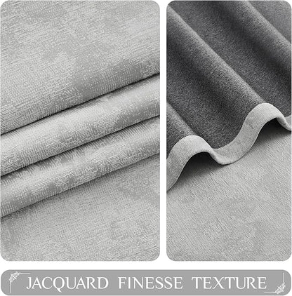 Beauoop Grey Floral Jacquard Blackout Curtains 63 Inches Long 2 Panels