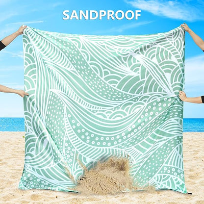Beach Blanket Waterproof Sandproof Beach Mat 79" X 83"/10'x9'for 2-8 Adults Quick Drying Outdoor Picnic Mat Beach Accessories for Travel, Camping, Hiking