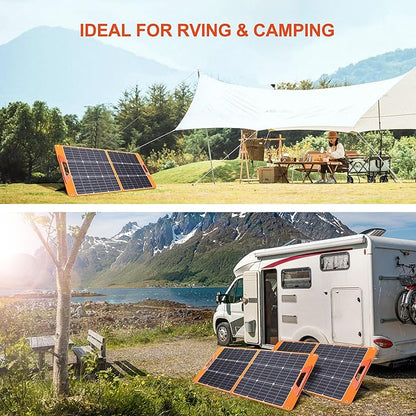 Solar Panels 100Watt Portable 24% High-Efficiency 18V Foldable Solar Charger with USB Outputs for Power Stations, Phones, IP65 Waterproof Perfect for Camping, RVing, Home Backup and Off-Grid Blackouts