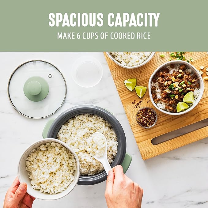 GreenLife Rice Cooker with Removable PFAS-Free Ceramic Nonstick Pot, 3-Cups
