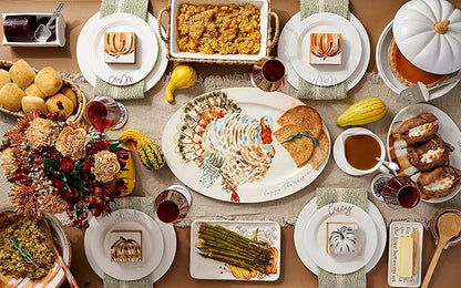 Mud Pie Watercolor Turkey Platter, White, 14"" x 20 1/2"