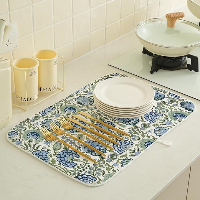 Floral Dish Drying Mat 18x24 Inches