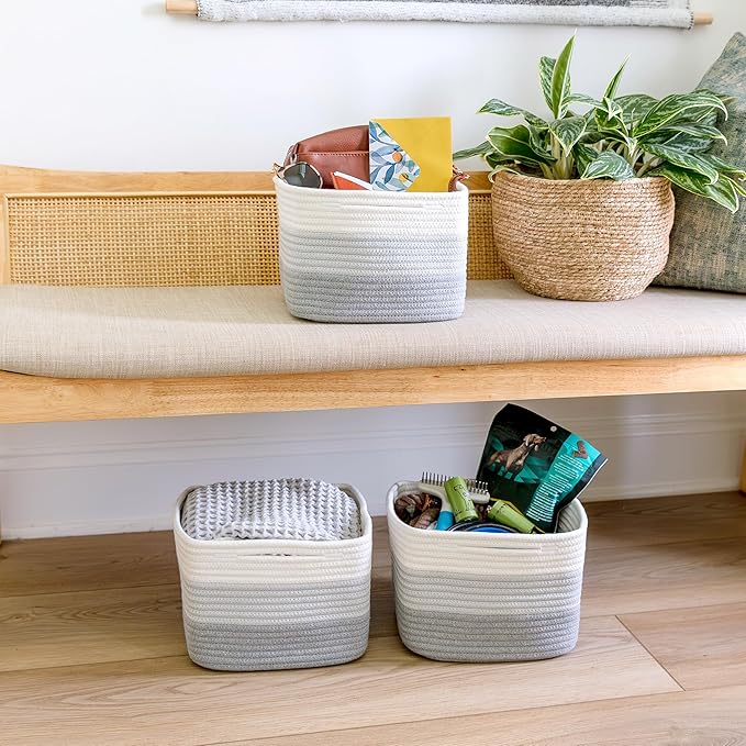 NaturalCozy Storage Cubes 9”x9”x7”Cotton Rope Woven Baskets